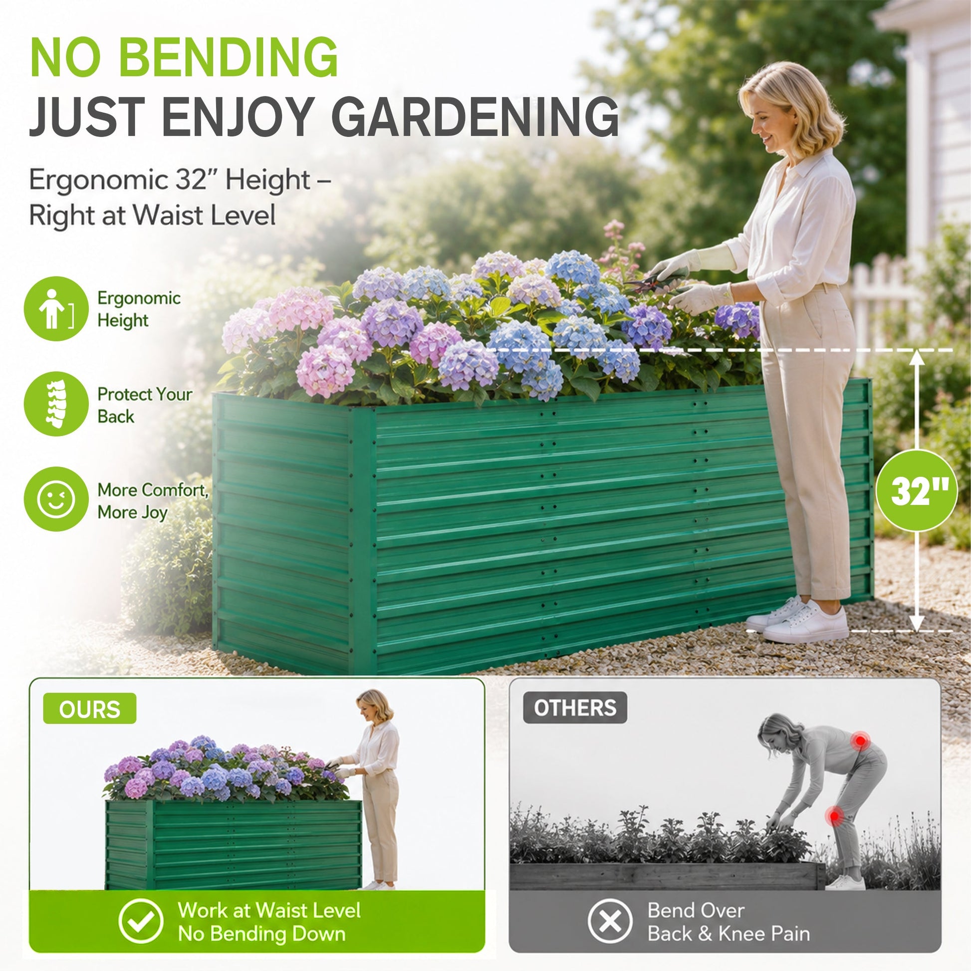 Raised garden bed set, 2-pack, green panels, ergonomic no-bend design by HouseOfZazla on Tampa Home & Garden Store