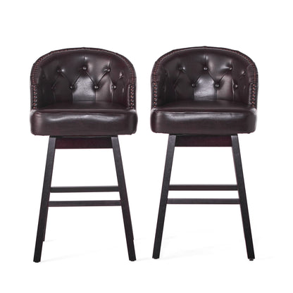 360 Degree Swivel Bar Stool Set of 2 with nailhead trim and tufted burgundy leather on Tampa Home & Garden Store