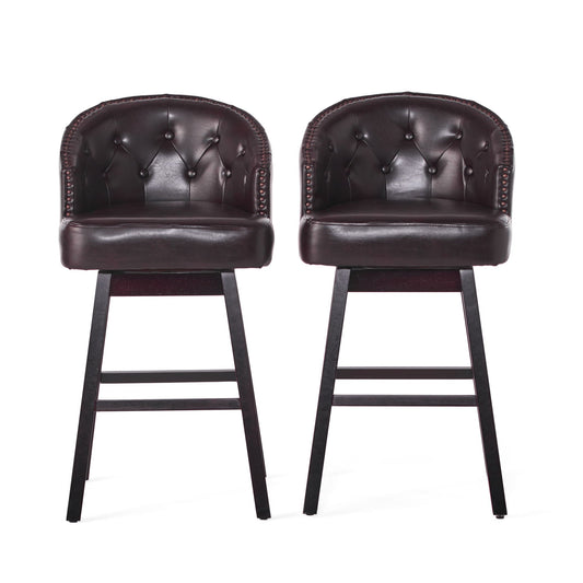 360 Degree Swivel Bar Stool Set of 2 with nailhead trim and tufted burgundy leather on Tampa Home & Garden Store