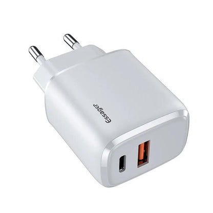 FLIPSTYLEZLLC fast-charge wall charger with USB-C and orange USB-A ports, silver plug adapter on Tampa Home & Garden Store