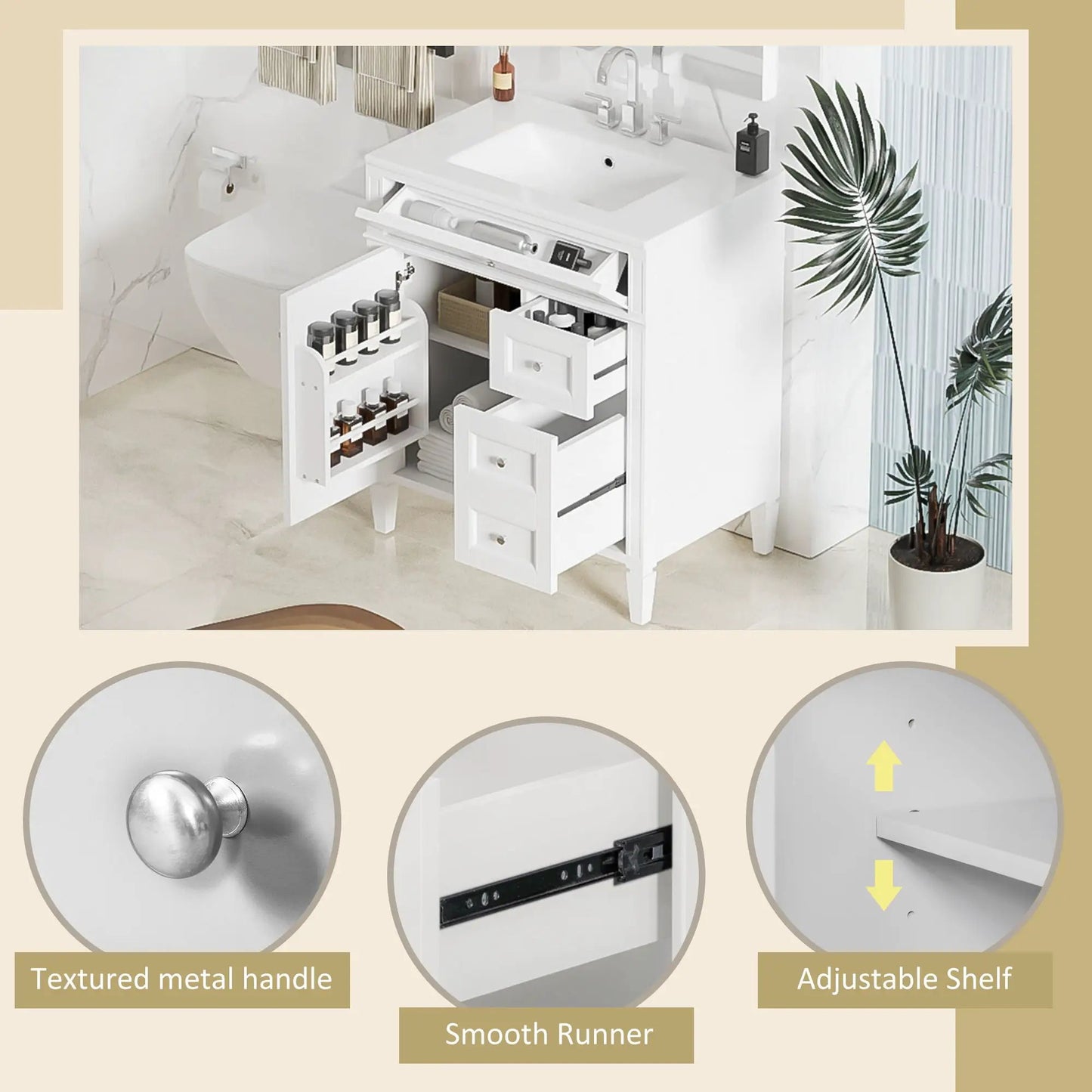 White bathroom vanity with top sink, two drawers and a tip-out drawer, Unique Piece Furniture on Tampa Home & Garden Store