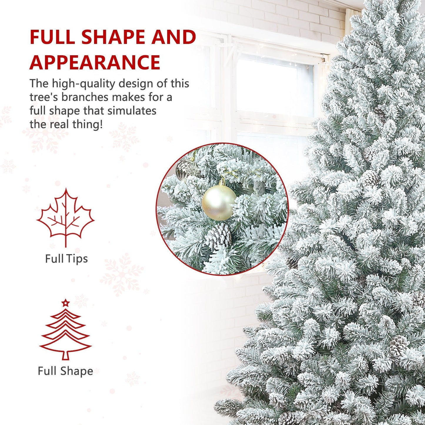4ft flocked Christmas tree with pine cones and snowy PVC design indoors by window on Tampa Home & Garden Store