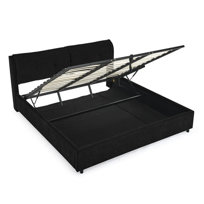 Storage upholstered hydraulic platform bed with integrated headboard in black fabric on Tampa Home & Garden Store