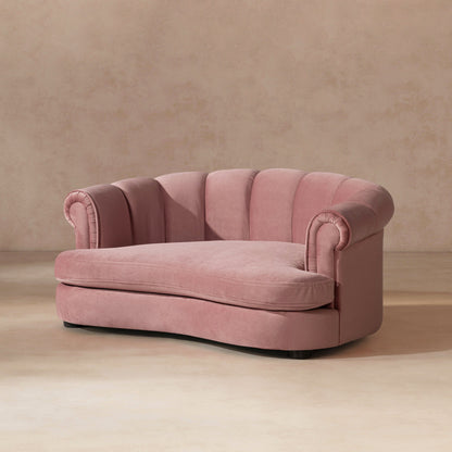 Halle 35.5-inch rolled-arm dog bed with channel-tufted back in pink velvet on Tampa Home & Garden Store