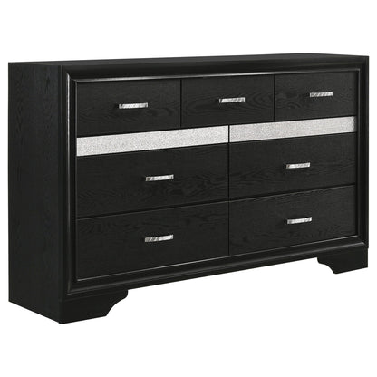 Corbin glittering dresser in black wood with silver bar pulls from HouseOfZazla 4 piece set on Tampa Home & Garden Store