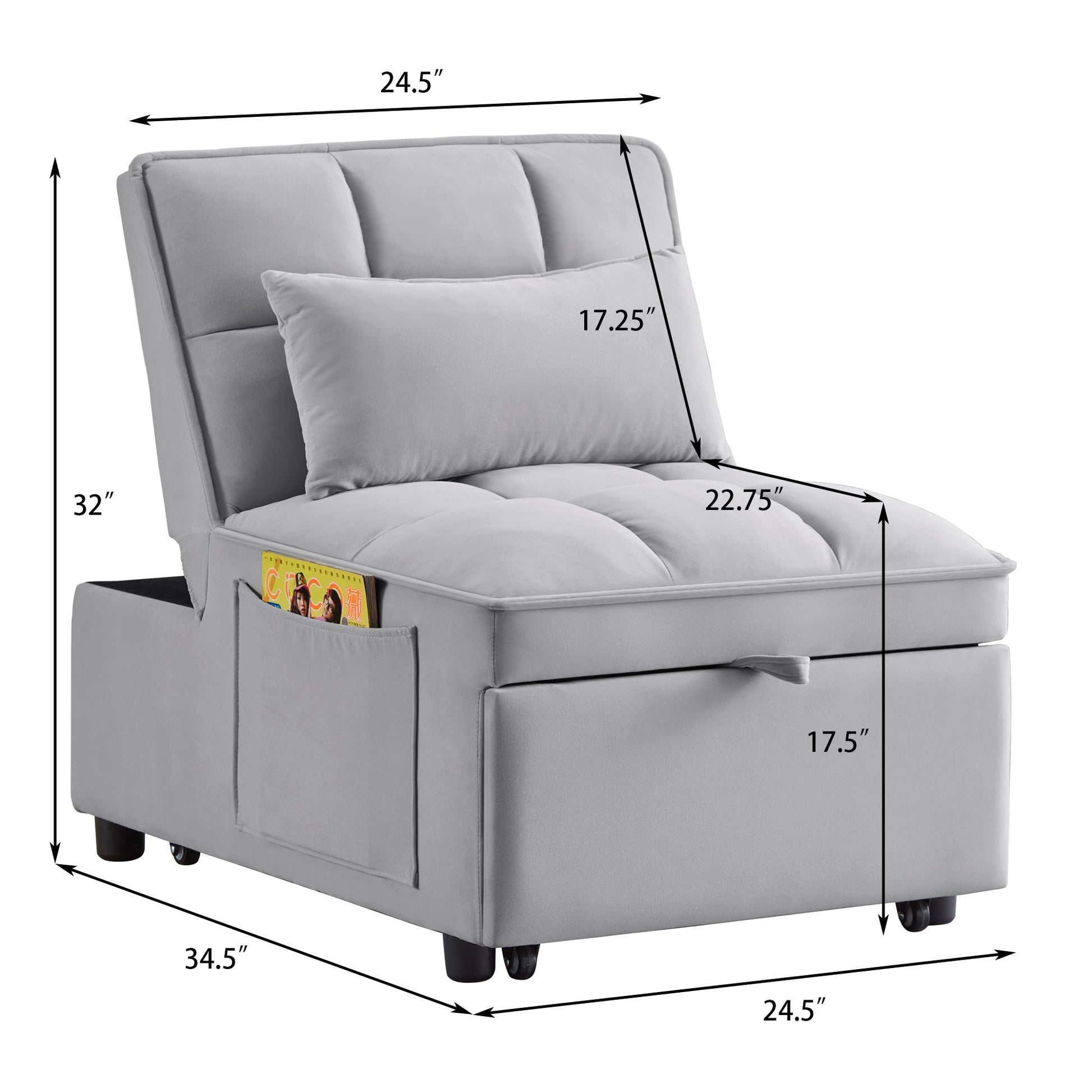 4 in 1 multi-function sofa bed gray with storage pockets by HouseOfZazla on Tampa Home & Garden Store