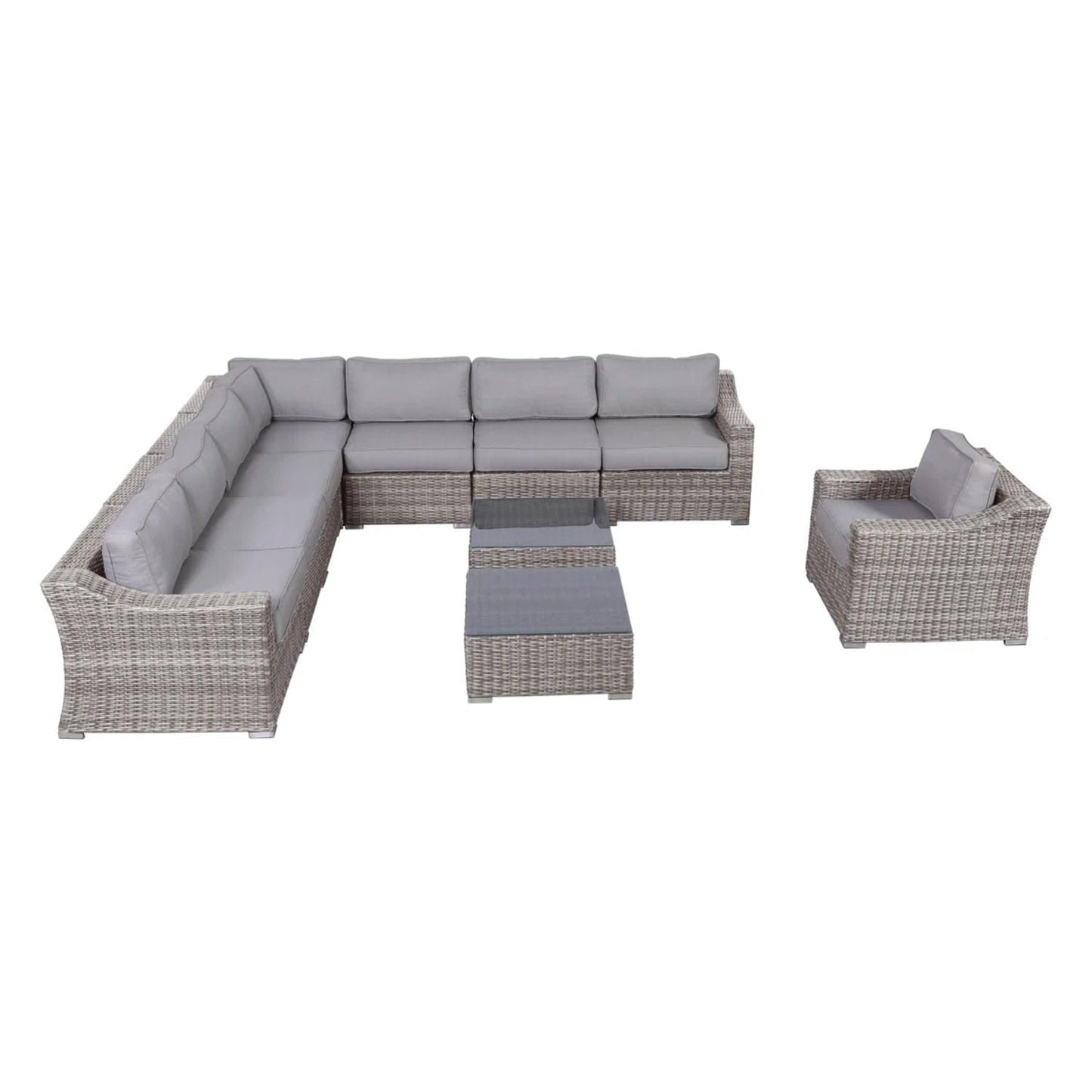 Outdoor Wicker Set With Glass Table And Cushions