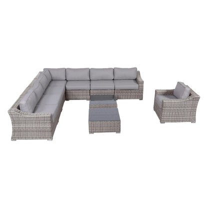 Outdoor Wicker Set With Glass Table And Cushions