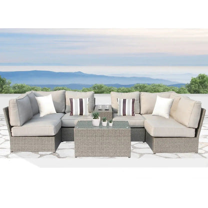 Stylish Modular Wicker Patio Seating Group, 4-piece outdoor set with beige cushions on Tampa Home & Garden Store