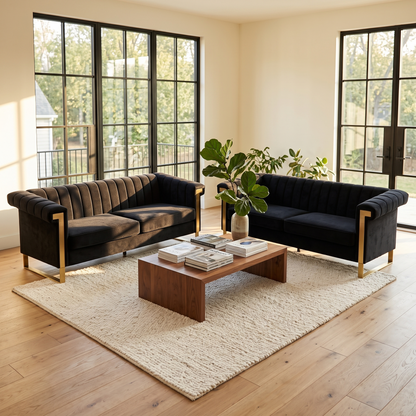 Designer Black Velvet Two Piece Sofa Set