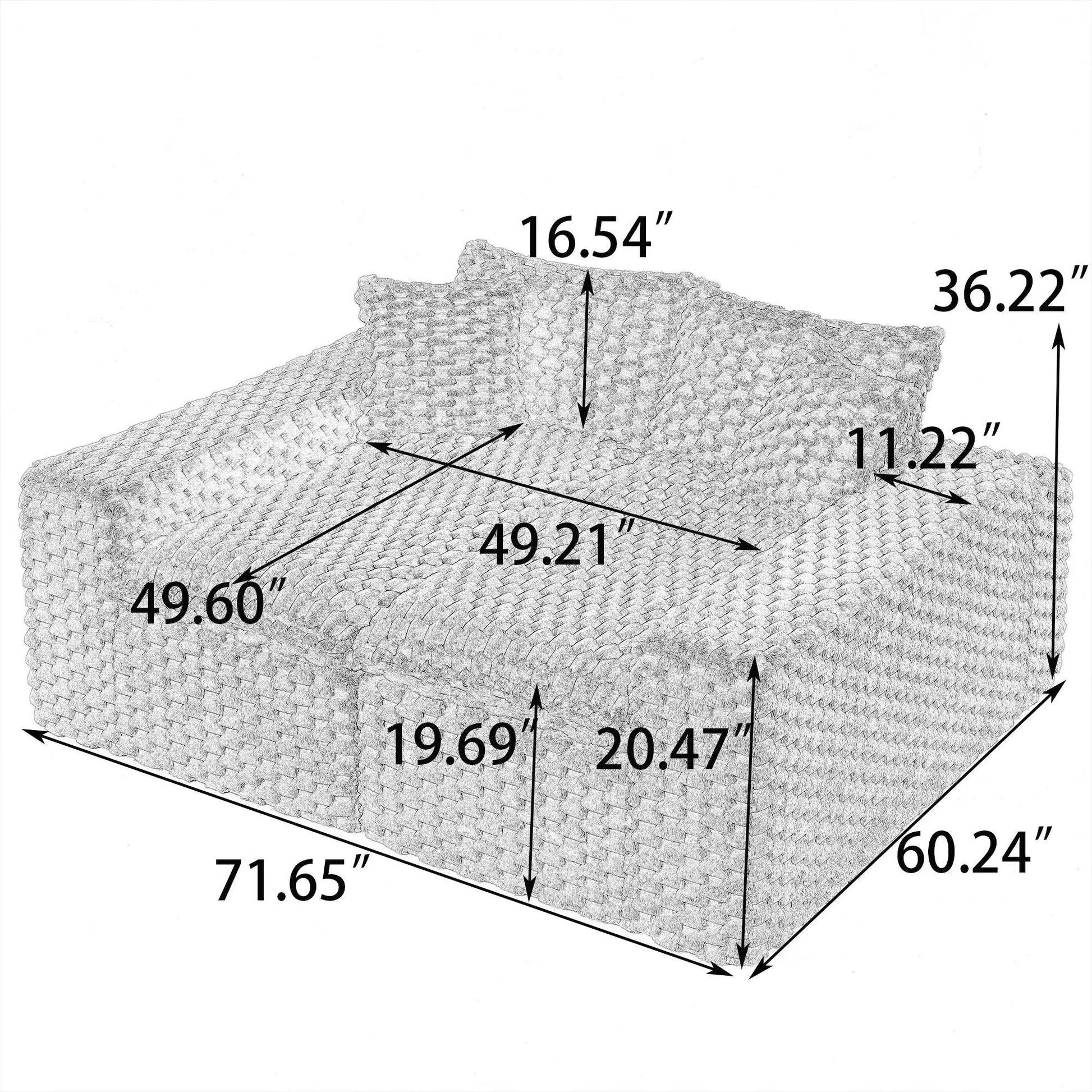 Luxury Multifunctional Sofa dimensions diagram on textured gray upholstery Unique Piece Furniture on Tampa Home & Garden Store