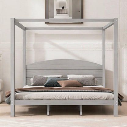 Anopy Platform Bed with Headboard and Support Legs, gray metal canopy frame on Tampa Home & Garden Store