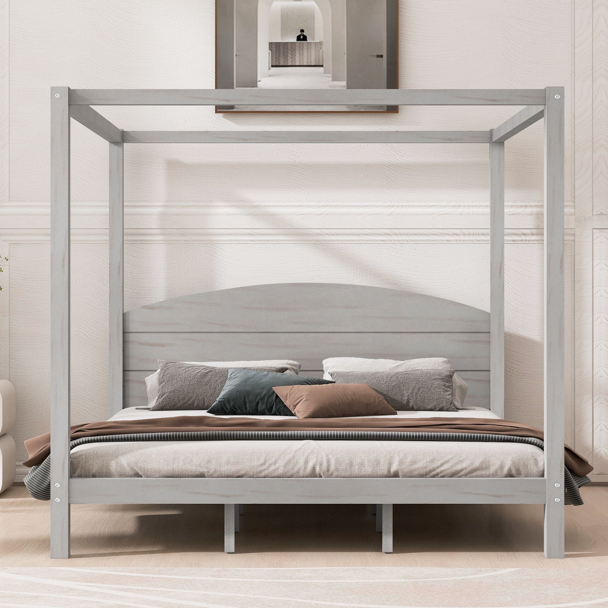 Canopy platform bed with headboard and support legs gray metal frame HouseOfZazla on Tampa Home & Garden Store