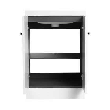 Freestanding bath vanity with resin sink, white exterior black interior, HouseOfZazla on Tampa Home & Garden Store