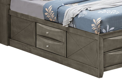 HouseOfZazla modern storage bed with bookcase headboard in gray wood finish featuring two under-bed drawers on Tampa Home & Garden Store
