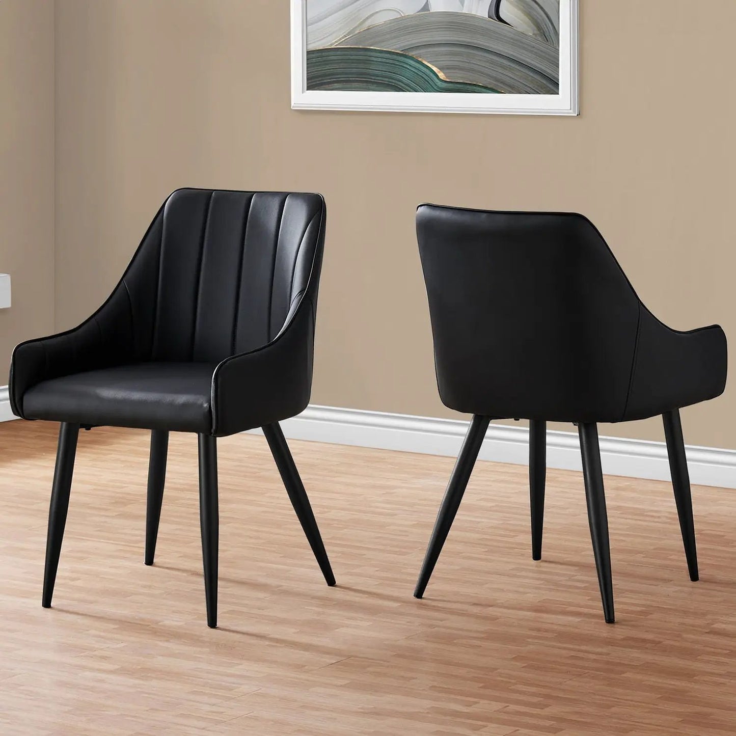 Upholstered dining chairs set of 2 with black channel back and slim legs on Tampa Home & Garden Store