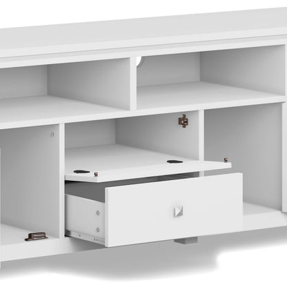 Wide Handcrafted White Solid Wood Media Stand with open shelves by HouseOfZazla on Tampa Home & Garden Store