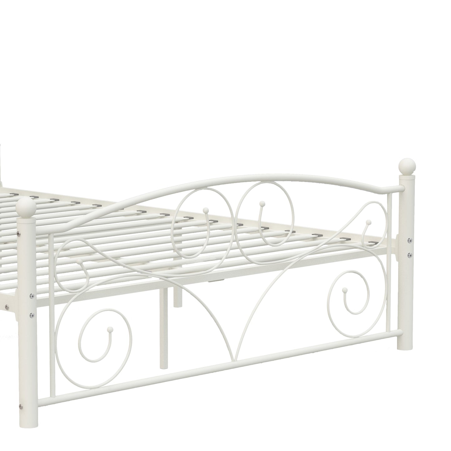Queen size metal bed frame with flower scroll headboard and footboard in white by HouseOfZazla on Tampa Home & Garden Store
