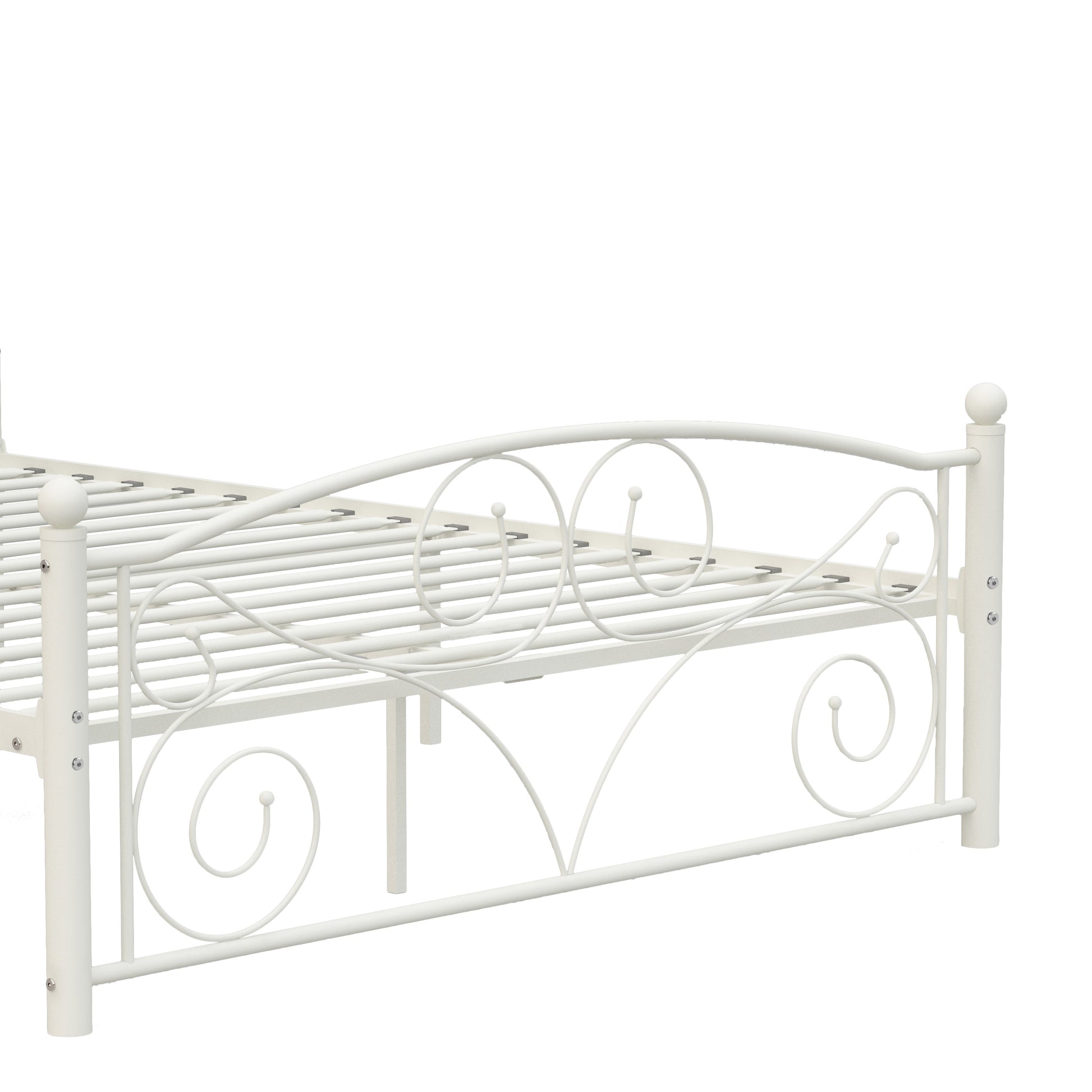 Queen size metal bed frame with flower scroll headboard and footboard in white by HouseOfZazla on Tampa Home & Garden Store