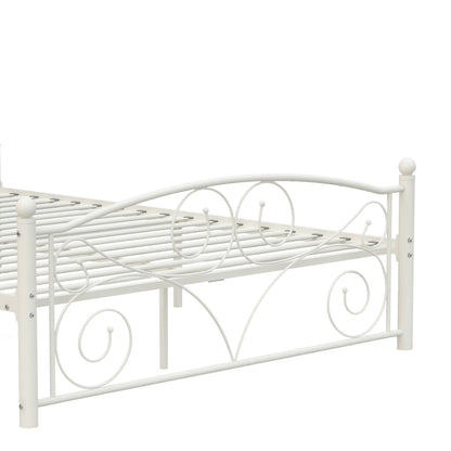 Queen size metal bed frame with flower scroll headboard and footboard in white by HouseOfZazla on Tampa Home & Garden Store