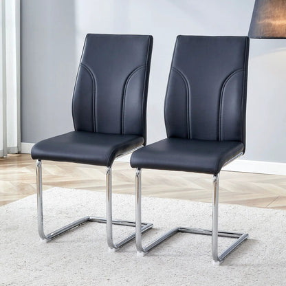Modern dining chairs in black faux-leather with high backs and chrome cantilever legs, set of 2 on Tampa Home & Garden Store