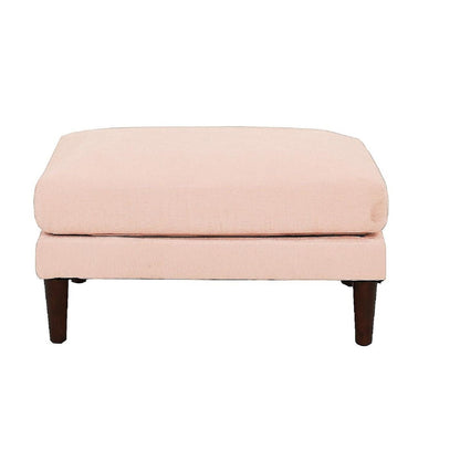 Pink ottoman from HouseOfZazla modular L-sectional set, pink fabric with dark wooden legs on Tampa Home & Garden Store