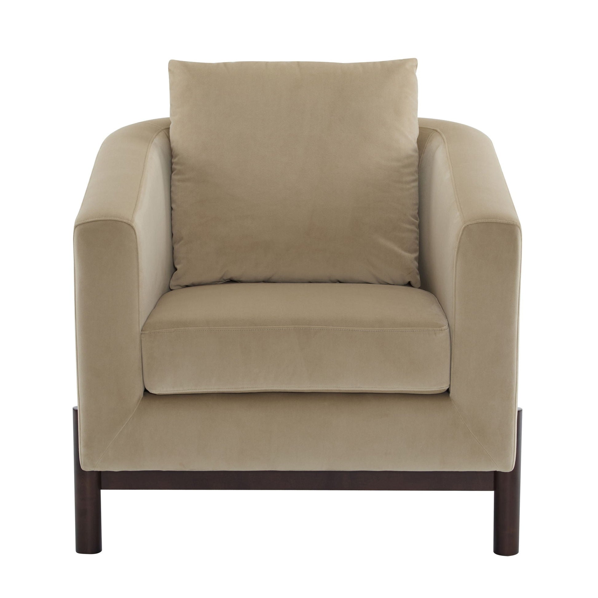 Anurudh Barrel Club Upholstered Chair tan fabric with dark wood legs HouseOfZazla on Tampa Home & Garden Store