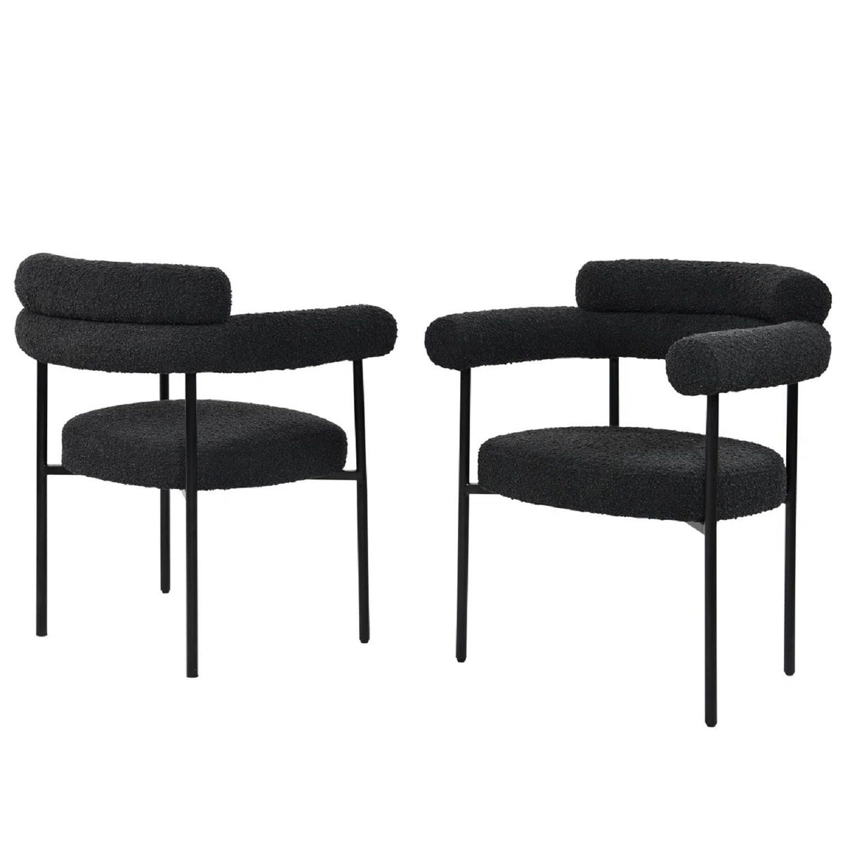 Dining chairs with armrests set of 2 in black boucle fabric with slim black legs HouseOfZazla on Tampa Home & Garden Store