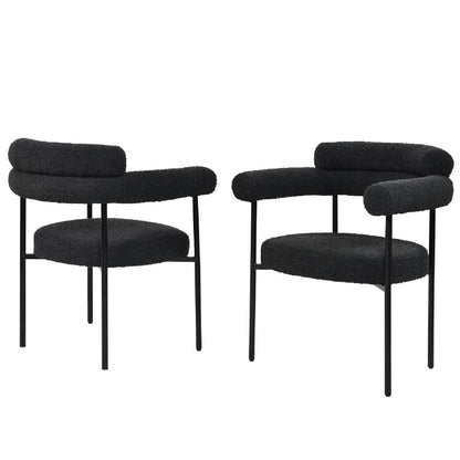 Dining chairs with armrests set of 2 in black boucle fabric with slim black legs HouseOfZazla on Tampa Home & Garden Store