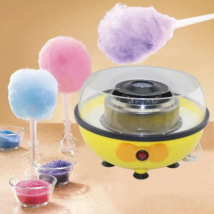 Mini Cotton Candy Machine FLIPSTYLEZLLC yellow base with clear dome on sugar spinner on Tampa Home & Garden Store