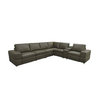 Upholstered large-armed L-shaped sectional with leather recliners by Unique Piece Furniture on Tampa Home & Garden Store