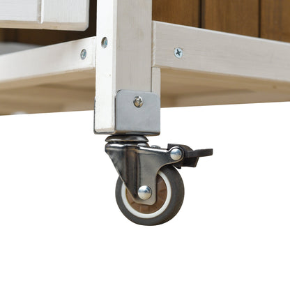 Foldable outdoor kitchen island prep station wheel on white frame with metal hardware on Tampa Home & Garden Store