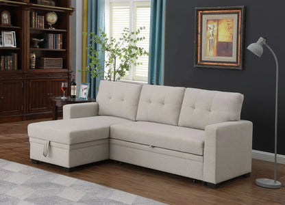 Upholstered sleeper sectional with chaise in beige fabric by Unique Piece Furniture on Tampa Home & Garden Store
