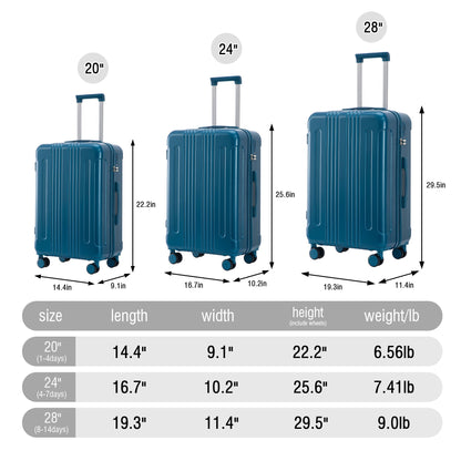 3-Piece ABS Luggage Set in dark blue by HouseOfZazla (20/24/28in) with spinner wheels on Tampa Home & Garden Store