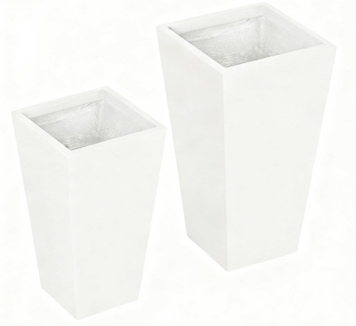 Flower pots 2-pack white square planters with drainage holes, two heights on Tampa Home & Garden Store