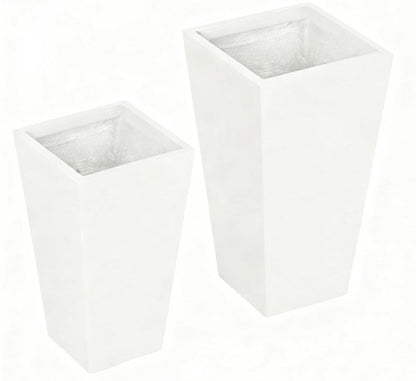 Flower pots 2-pack white square planters with drainage holes, two heights on Tampa Home & Garden Store