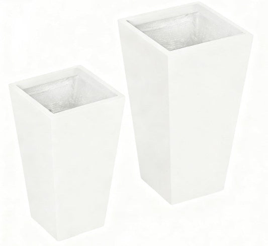 Flower pots 2-pack white square planters with drainage holes, two heights on Tampa Home & Garden Store