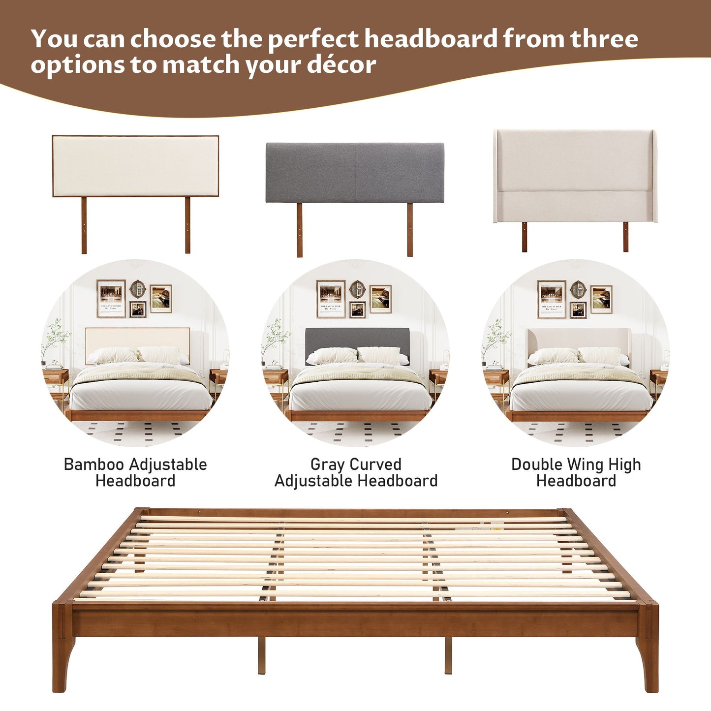 Solid Bamboo Platform Bed With Slat Support