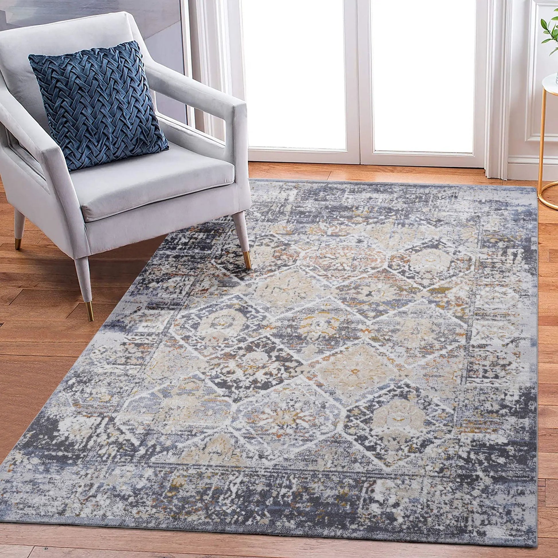 Payas Traditional Area Rug by Unique Piece Furniture in blue-gray distressed pattern on Tampa Home & Garden Store