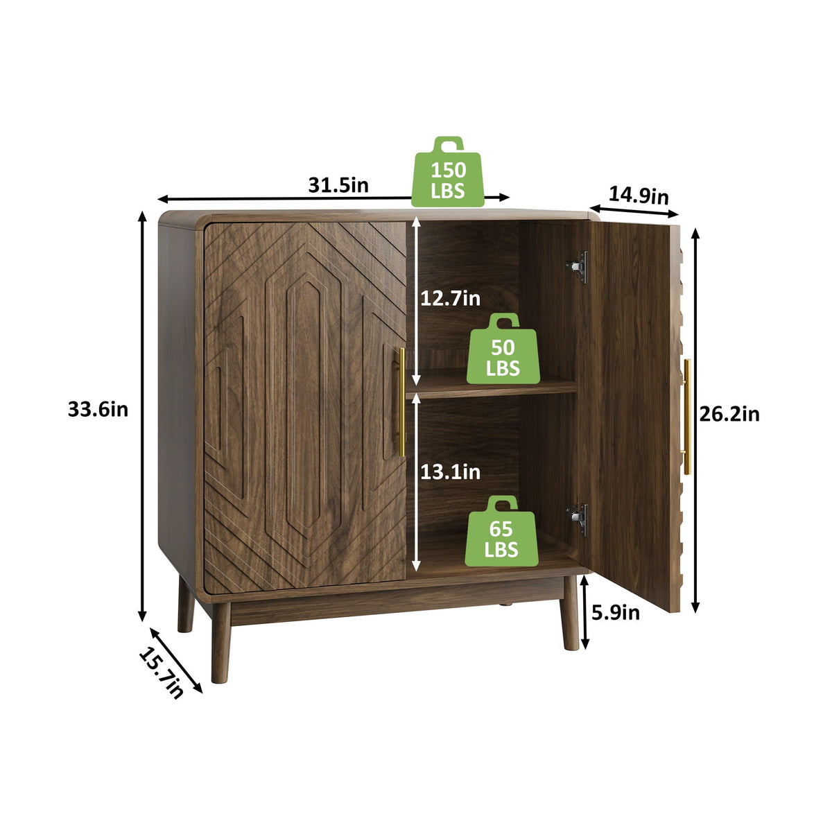Sideboard Buffet Cabinet Dark Brown with carved doors and adjustable shelves HouseOfZazla on Tampa Home & Garden Store