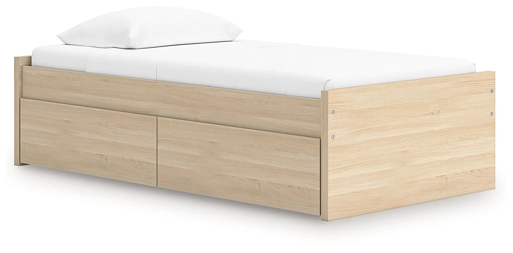 Onita platform bed with under-bed storage drawers in natural oak finish on Tampa Home & Garden Store