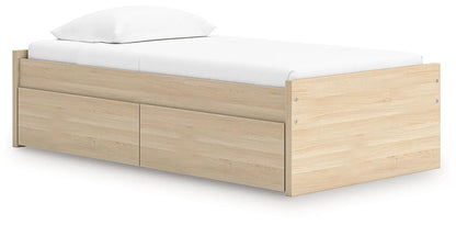 Onita platform bed with under-bed storage drawers in natural oak finish on Tampa Home & Garden Store