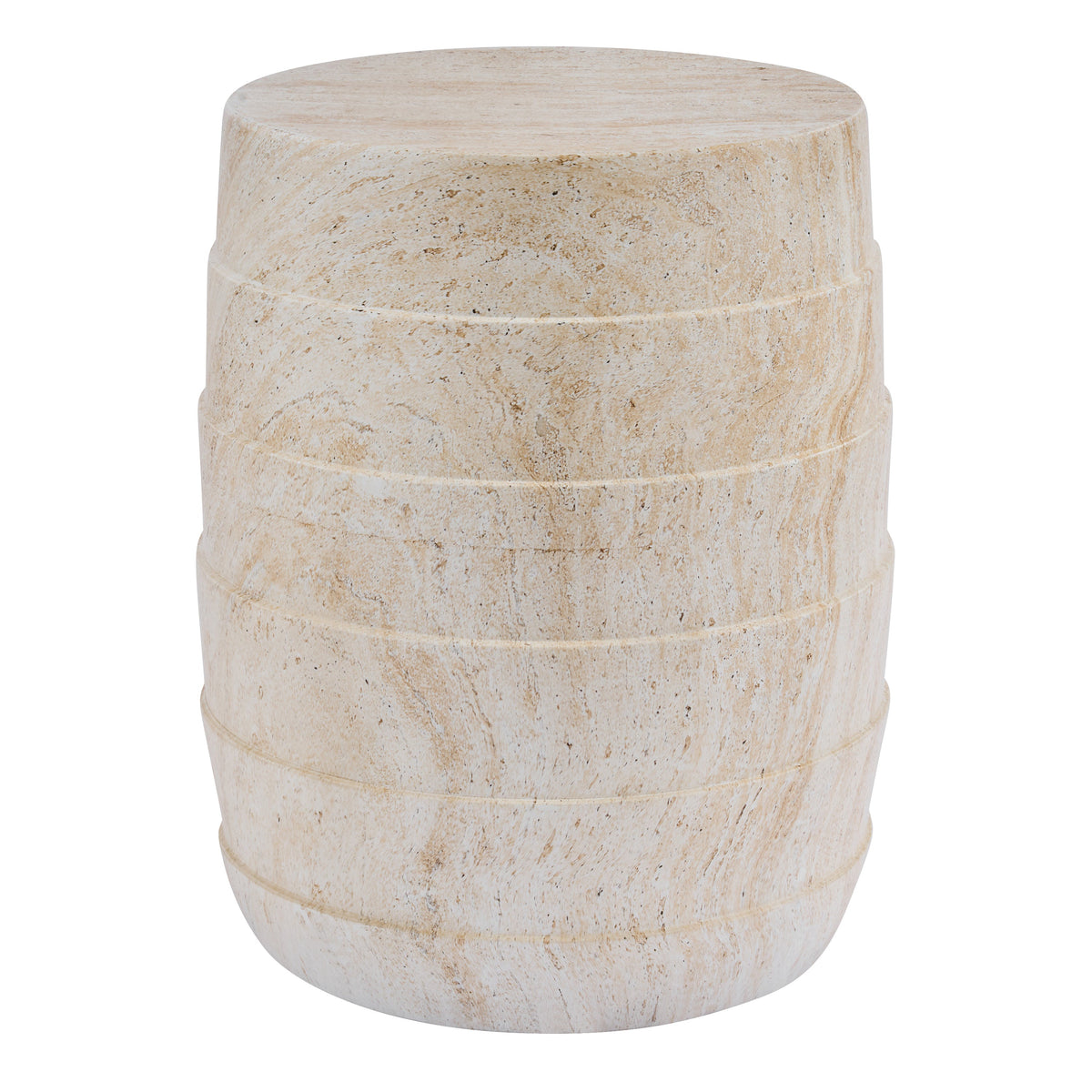 Travertine-look outdoor side table cylindrical ribbed texture light beige HouseOfZazla on Tampa Home & Garden Store