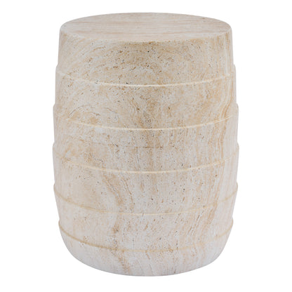 Travertine-look outdoor side table cylindrical ribbed texture light beige HouseOfZazla on Tampa Home & Garden Store