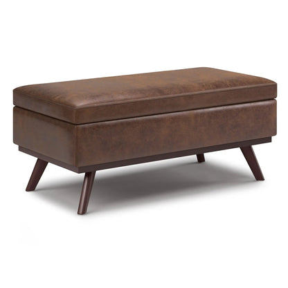 Owen lift-top storage ottoman, brown leather-look upholstery, mid-century style on Tampa Home & Garden Store