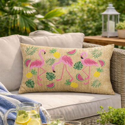 Colorful Flamingo Lumbar Pillow And Patio Set