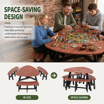 Rustic Outdoor Fir Wood Picnic Table with Six Seats