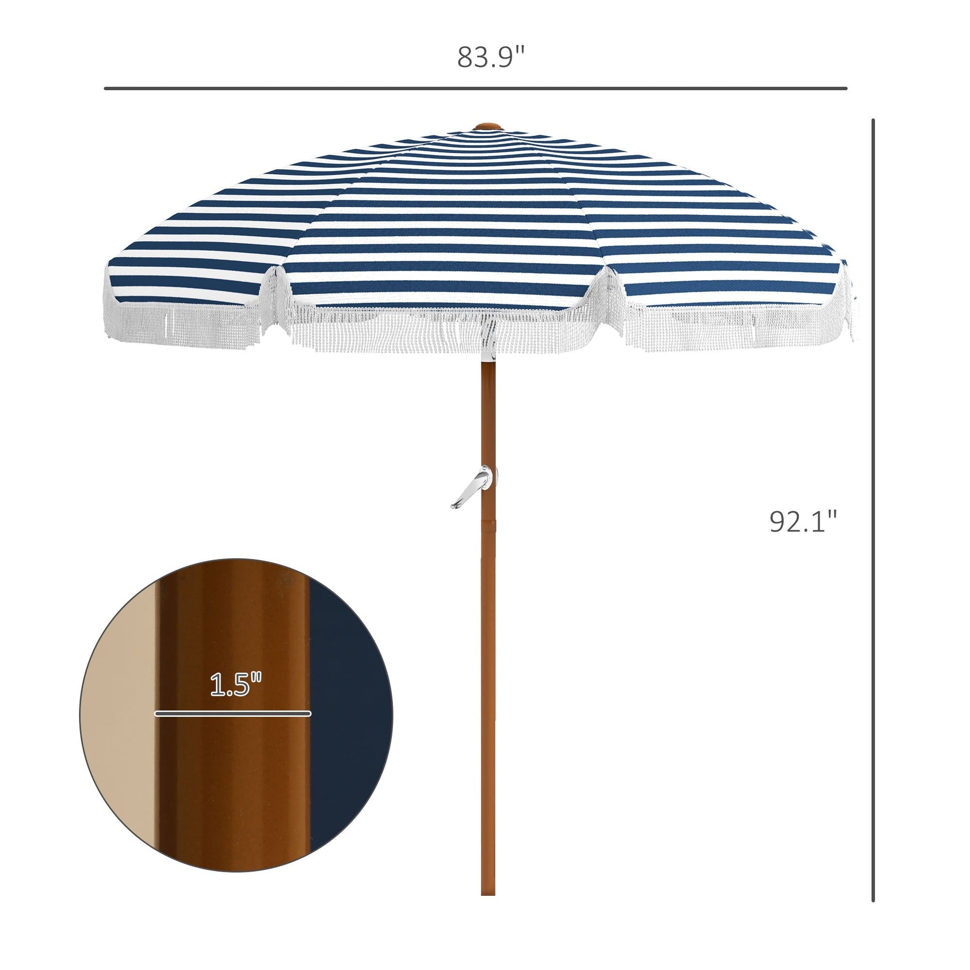 Outdoor Umbrella 7x7 ft navy blue and white striped canopy with tilt and vent on Tampa Home & Garden Store