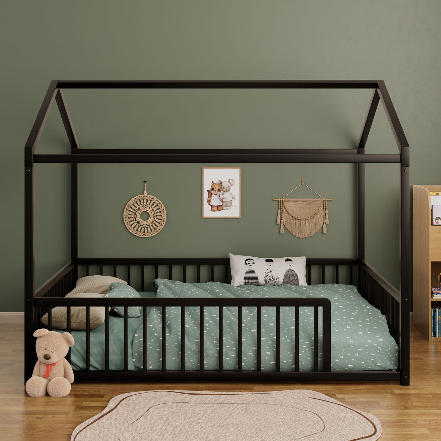 Cozy Montessori House Floor Bed and a Safety Rail