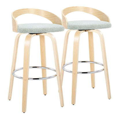 Contemporary fixed-height barstools with swivel cushioned gray seats and natural wood legs on Tampa Home & Garden Store